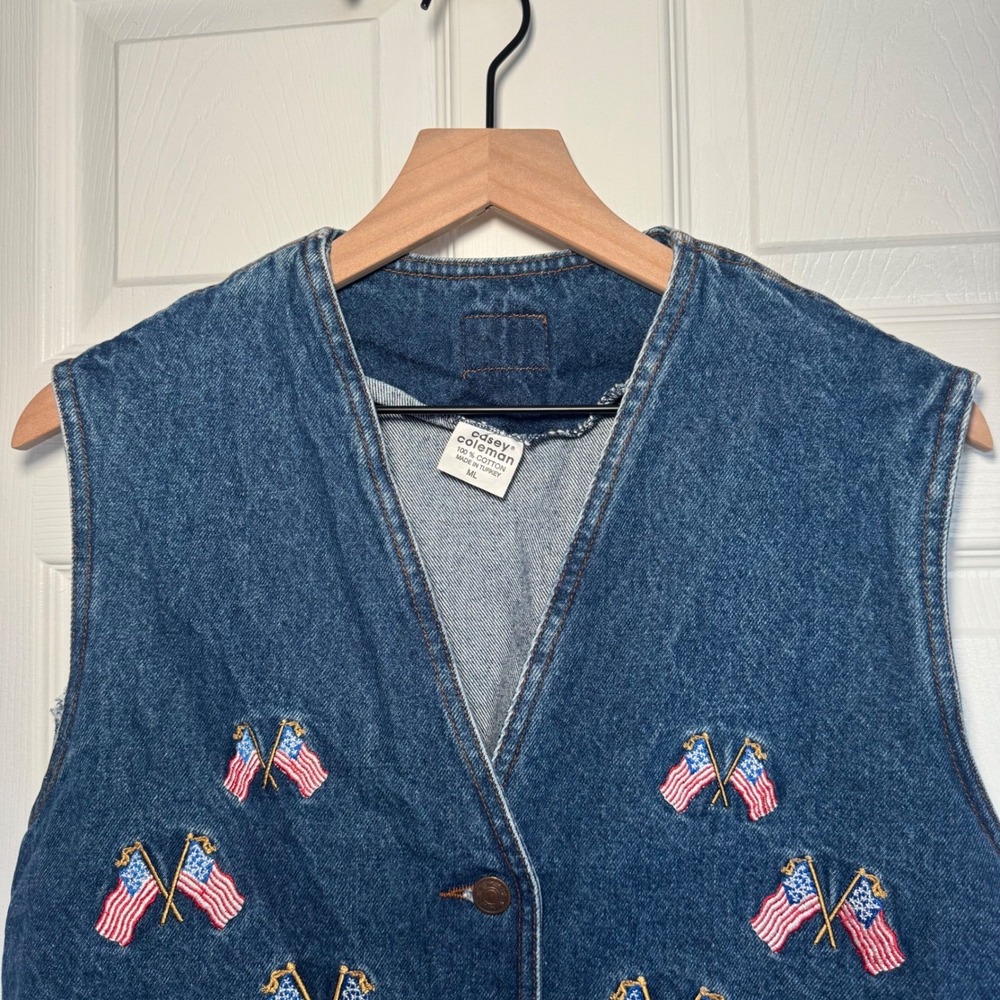 VTG Casey Coleman Denim Vest American Flag Embroidered‎ Americana Patriotic USA - Picture 2 of 8